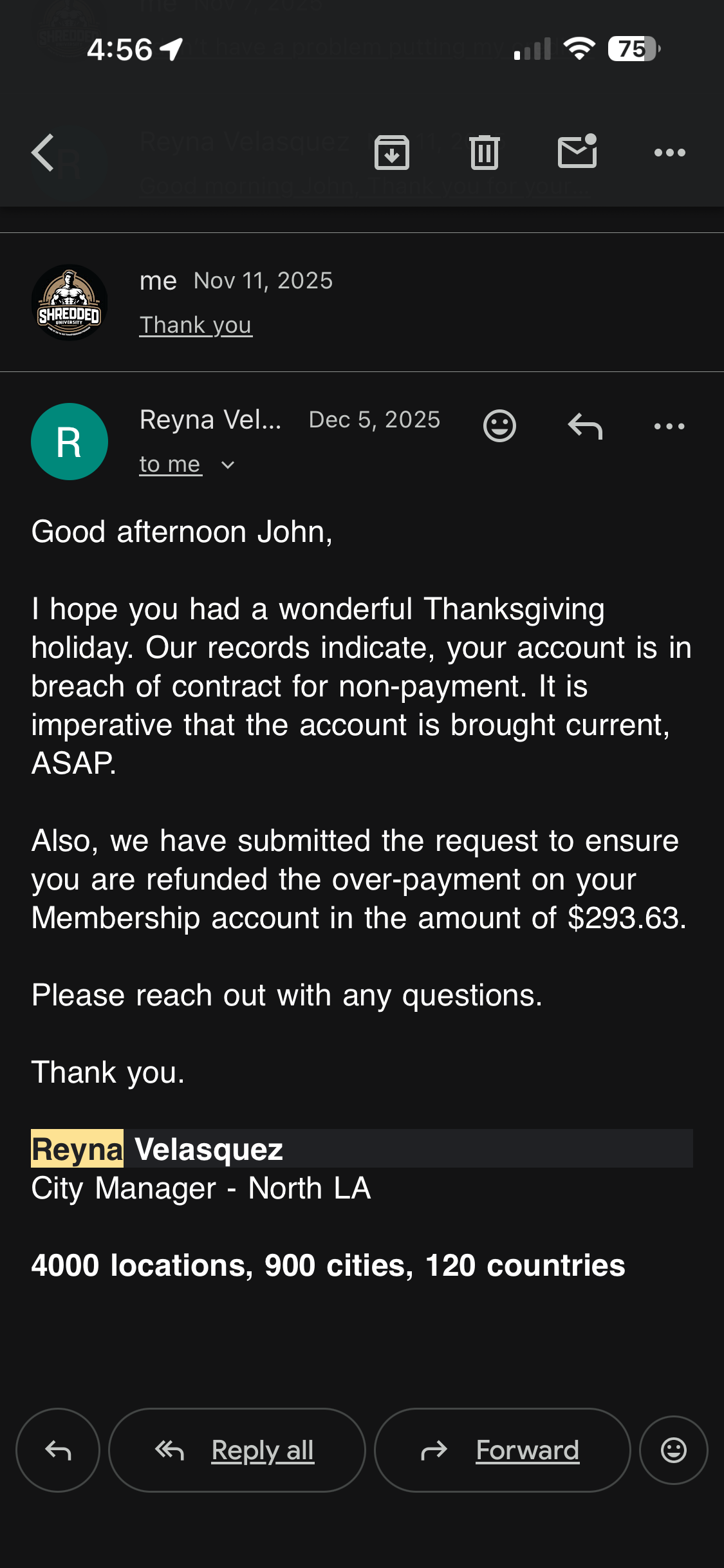 Shredded U.'s post 1